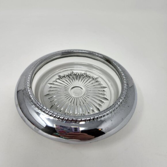 Vintage Sterling Silver And Sunburst Glass Coaster or Ashtray - Picture 1 of 10